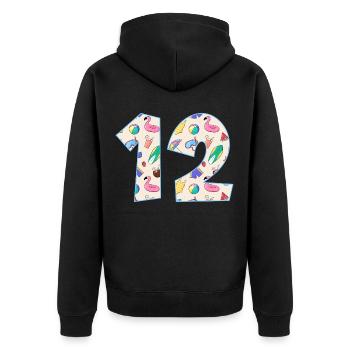 VACANCES NUMÉRO 12 ANNÉES ÉTÉ 12ÈME ANNIVERSAIRE - Veste à capuche bio Premium Unisexe - noir - Dos - Nico (187cm)