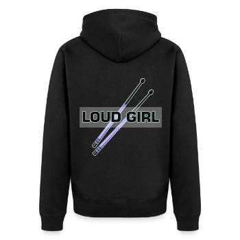 Lautes Mädchen Schlagzeuger Percussion Musical Ban - Unisex Premium Bio Zip Hoodie - Schwarz - Hinten - Nico (187cm)