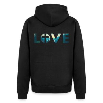 Love with cross - Unisex Premium Bio Zip Hoodie - Schwarz - Hinten - Nico (187cm)