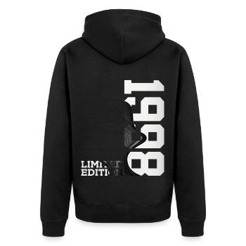 LIMITED EDITION 1998 28. GEBURTSTAG - Unisex Premium Bio Zip Hoodie - Schwarz - Hinten - Nico (187cm)