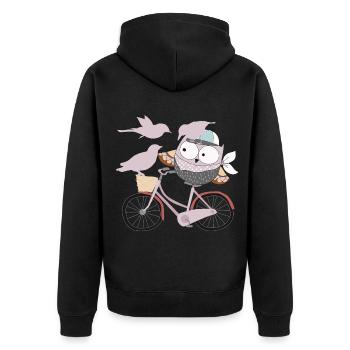 Eule auf Rad mit Vogel Vögel - - Unisex Premium Bio Zip Hoodie - Schwarz - Hinten - Nico (187cm)