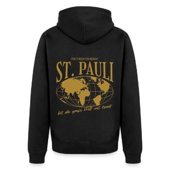 St. Pauli Heimat Stolz Fußball Geschenk - Unisex Premium Bio Zip Hoodie - Schwarz - Hinten - Nico (187cm)