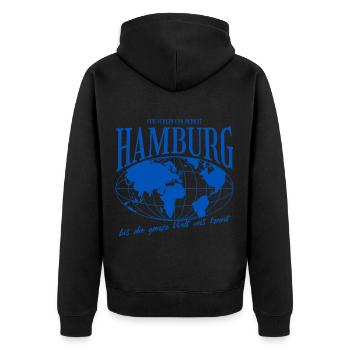 Hamburg Heimat Stolz Fußball Geschenk - Unisex Premium Bio Zip Hoodie - Schwarz - Hinten - Nico (187cm)