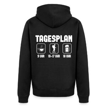 Tagesplan - (W) - Unisex Premium Bio Zip Hoodie - Schwarz - Hinten - Nico (187cm)