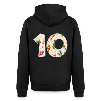 EISCREME NUMMER 10 JAHRE EIS 10. GEBURTSTAG - Unisex Premium Bio Zip Hoodie - Schwarz - Hinten - Nico (187cm)