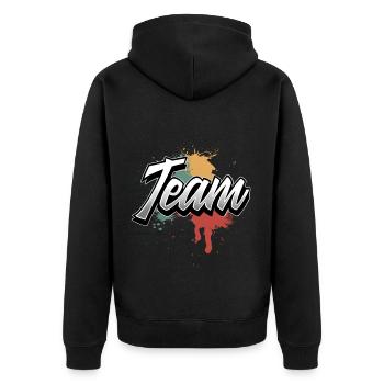 Team - Unisex Premium Bio Zip Hoodie - Schwarz - Hinten - Nico (187cm)