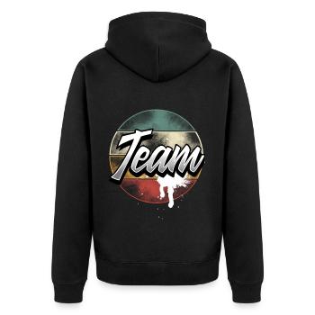 Team - Unisex Premium Bio Zip Hoodie - Schwarz - Hinten - Nico (187cm)