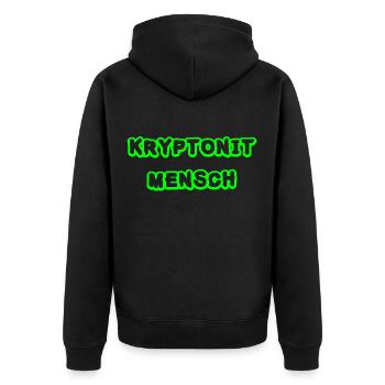 Kryptonit Mensch Geschenk - Unisex Premium Bio Zip Hoodie - Schwarz - Hinten - Nico (187cm)