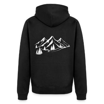 Mountain 1 and Sailboat - (SA) - Unisex Premium Organic Zip Hoodie - black - Back - Nico (187cm)