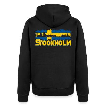 Stockholm Skyline - Unisex Premium Organic Zip Hoodie - black - Back - Nico (187cm)