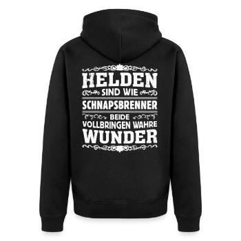 Schnapsbrenner - Helden - Unisex Premium Bio Zip Hoodie - Schwarz - Hinten - Nico (187cm)