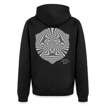 Techno / Crop Circle / DREW ART - Unisex Premium Bio Zip Hoodie - Schwarz - Hinten - Nico (187cm)