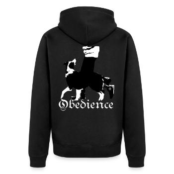 Obedience,Collie,Border Collie,Hundesport, - Unisex Premium Bio Zip Hoodie - Schwarz - Hinten - Nico (187cm)