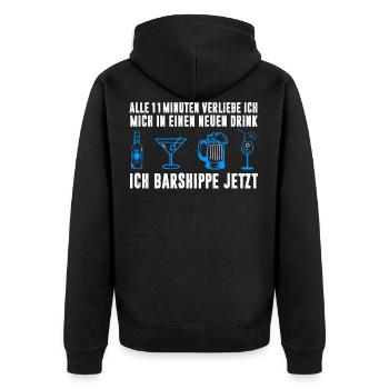 BIER / BAR / PARTY / LUSTIG - Unisex Premium Bio Zip Hoodie - Schwarz - Hinten - Nico (187cm)