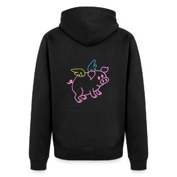 Fliegendes Schwein Tshirt Lustiges Geschenk - Unisex Premium Bio Zip Hoodie - Schwarz - Hinten - Nico (187cm)