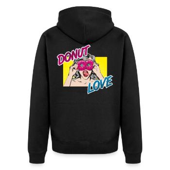 Popart - Donut Love - Zunge - Süßigkeit - Unisex Premium Bio Zip Hoodie - Schwarz - Hinten - Nico (187cm)