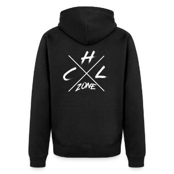 Chiller Chillen Chillig Chillzone Chill Geschenk - Unisex Premium Bio Zip Hoodie - Schwarz - Hinten - Nico (187cm)