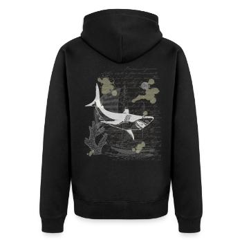 Vintage steampunk nautical design shark - Unisex Premium Organic Zip Hoodie - black - Back - Nico (187cm)