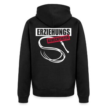 63 Erziehungs-Berechtigter Peitsche - Unisex Premium Bio Zip Hoodie - Schwarz - Hinten - Nico (187cm)