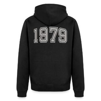 1979 Geschenkidee Geburtsjahr Baujahr - Unisex Premium Bio Zip Hoodie - Schwarz - Hinten - Nico (187cm)