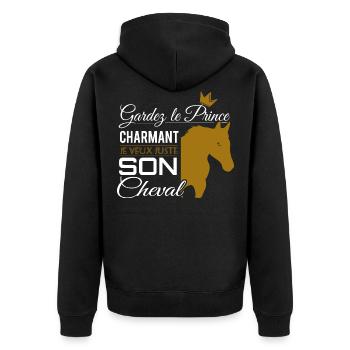 Pferd Shirt • Prinz Charming • Pony Geschenke - Unisex Premium Bio Zip Hoodie - Schwarz - Hinten - Nico (187cm)