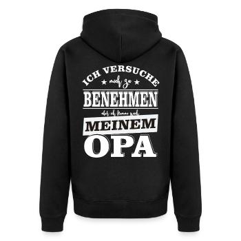 Lustige Sprüche - Ich komme nach meinem Opa - Unisex Premium Bio Zip Hoodie - Schwarz - Hinten - Nico (187cm)
