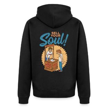 Sell your soul devil retro vintage irony ritual - Unisex Premium Organic Zip Hoodie - black - Back - Nico (187cm)