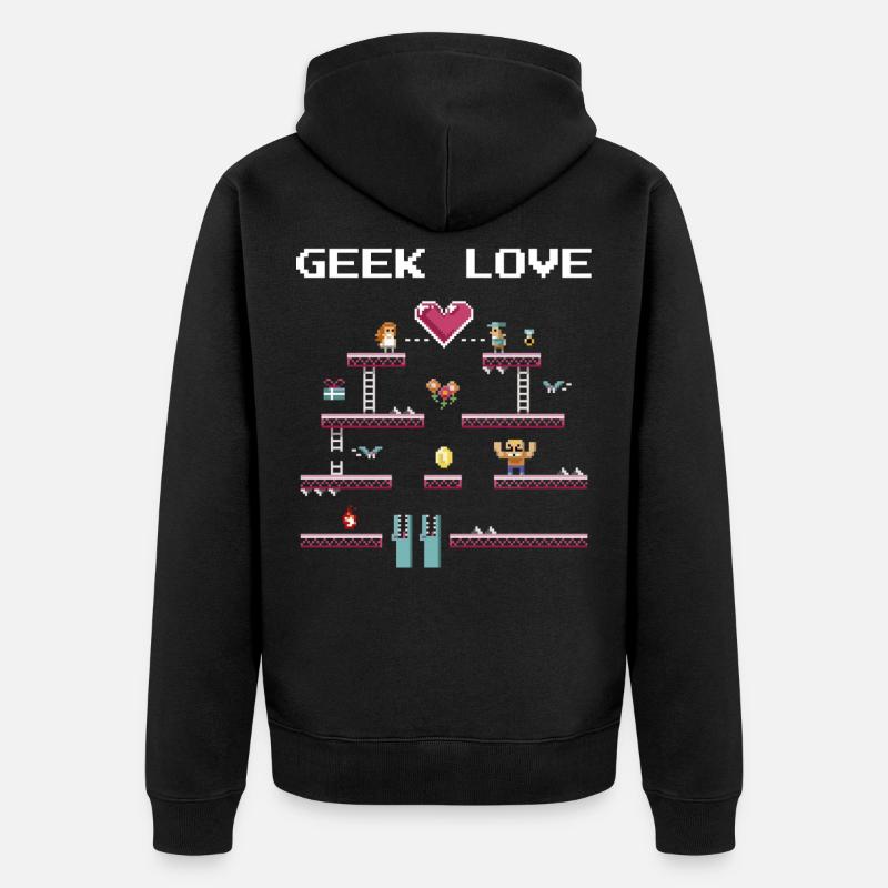 Geek Love Retro Pixel - Veste à capuche bio Premium Unisexe - noir