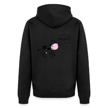 funny cute cow muh cartoon kids kindergarten - Unisex Premium Organic Zip Hoodie - black - Back - Nico (187cm)