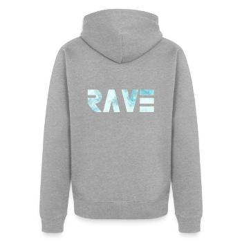 RAVE - Unisex Premium Bio Zip Hoodie - Grau meliert - Hinten - Nico (187cm)