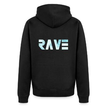 RAVE - Unisex Premium Organic Zip Hoodie - black - Back - Nico (187cm)