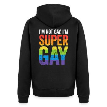 Ich bin nicht homosexuell, ich bin super homosexuelles T-Shirt - LGBTQ-Stolz - Unisex Premium Bio Zip Hoodie - Schwarz - Hinten - Nico (187cm)