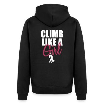 Klettern Bouldern Karabiner Felsklettern Geschenk - Unisex Premium Bio Zip Hoodie - Schwarz - Hinten - Nico (187cm)