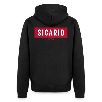 Sicario - ccario - Unisex Premium Bio Zip Hoodie - Schwarz - Hinten - Nico (187cm)