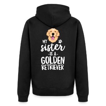 Meine Schwester ist ein Golden Retriever TShirt Kid Dog - Unisex Premium Bio Zip Hoodie - Schwarz - Hinten - Nico (187cm)