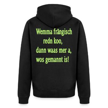 Fränkische Mundart - Unisex Premium Bio Zip Hoodie - Schwarz - Hinten - Nico (187cm)