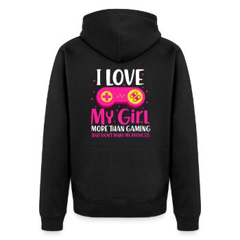 Gamer Gaming love partners gamble gift - Unisex Premium Organic Zip Hoodie - black - Back - Nico (187cm)