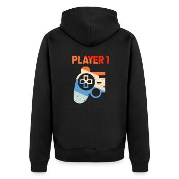 Player 1 Gamer Partner Couple Love Gambling Geschen - Unisex Premium Organic Zip Hoodie - black - Back - Nico (187cm)