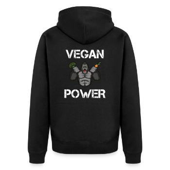 Vegan Fitness Muskeln Veganer Power Gym Geschenk - Unisex Premium Bio Zip Hoodie - Schwarz - Hinten - Nico (187cm)