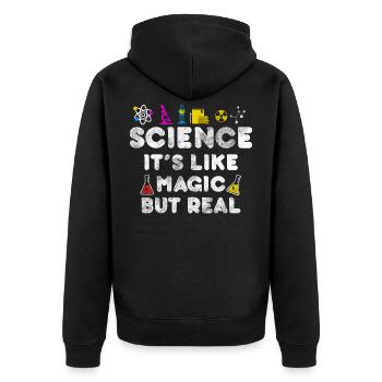 Wissenschaft - Unisex Premium Bio Zip Hoodie - Schwarz - Hinten - Nico (187cm)
