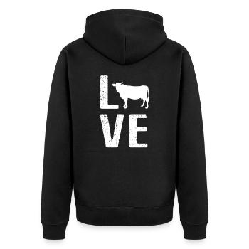 Kuh - Unisex Premium Bio Zip Hoodie - Schwarz - Hinten - Nico (187cm)