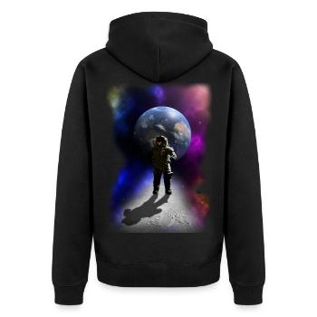 Astronaut auf dem Mond psychodelisch goa Geschenk - Unisex Premium Bio Zip Hoodie - Schwarz - Hinten - Nico (187cm)
