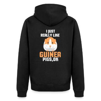 Meerschweinchen - Unisex Premium Bio Zip Hoodie - Schwarz - Hinten - Nico (187cm)
