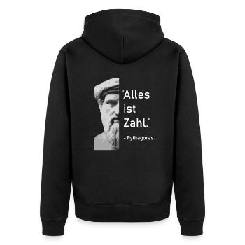 Geschenk Mathelehrer | Pythagoras Alle ist Zahl - Unisex Premium Bio Zip Hoodie - Schwarz - Hinten - Nico (187cm)
