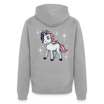 Americorn | Patriot Einhorn Independence Day USA - Unisex Premium Bio Zip Hoodie - Grau meliert - Hinten - Nico (187cm)