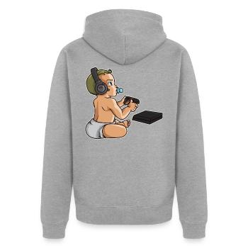 Baby spielt Videospiele | Gaming Controller Spiele - Unisex Premium Bio Zip Hoodie - Grau meliert - Hinten - Nico (187cm)