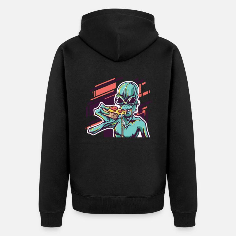 Alien mange une pizza - Veste à capuche bio Premium Unisexe - noir