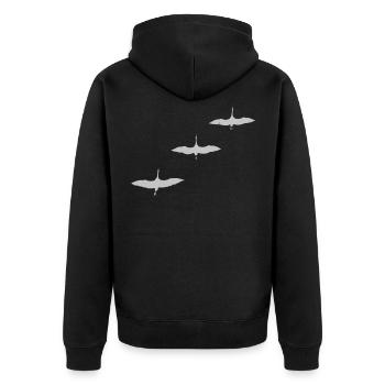 KRANICH STORCHFORMATIONSFLUG ZUGVOGEL - Unisex Premium Bio Zip Hoodie - Schwarz - Hinten - Nico (187cm)