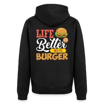Burger Und Das Leben Ist Besser - Unisex Premium Bio Zip Hoodie - Schwarz - Hinten - Nico (187cm)