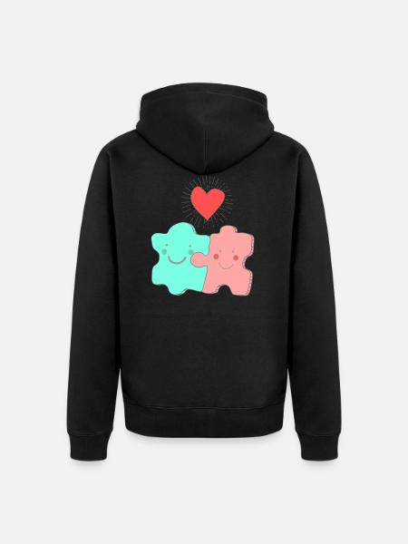 Rompecabezas amor compromiso y boda - Chaqueta con capucha prémium ecológica unisex - negro